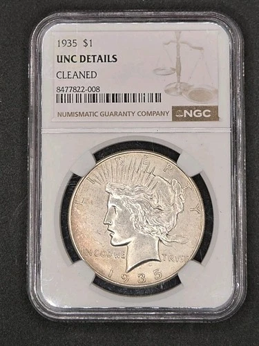 1935 Peace Dollar | NGC UNC Details, Cleaned