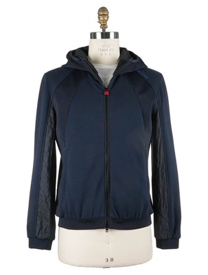 Kiton Blue Black Cotton Pl Coat KCW24 Man