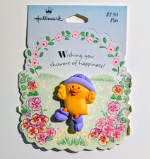 Vintage 1990s Hallmark Easter Spring Lapel Pin Duck Rain Hat Boots On Card