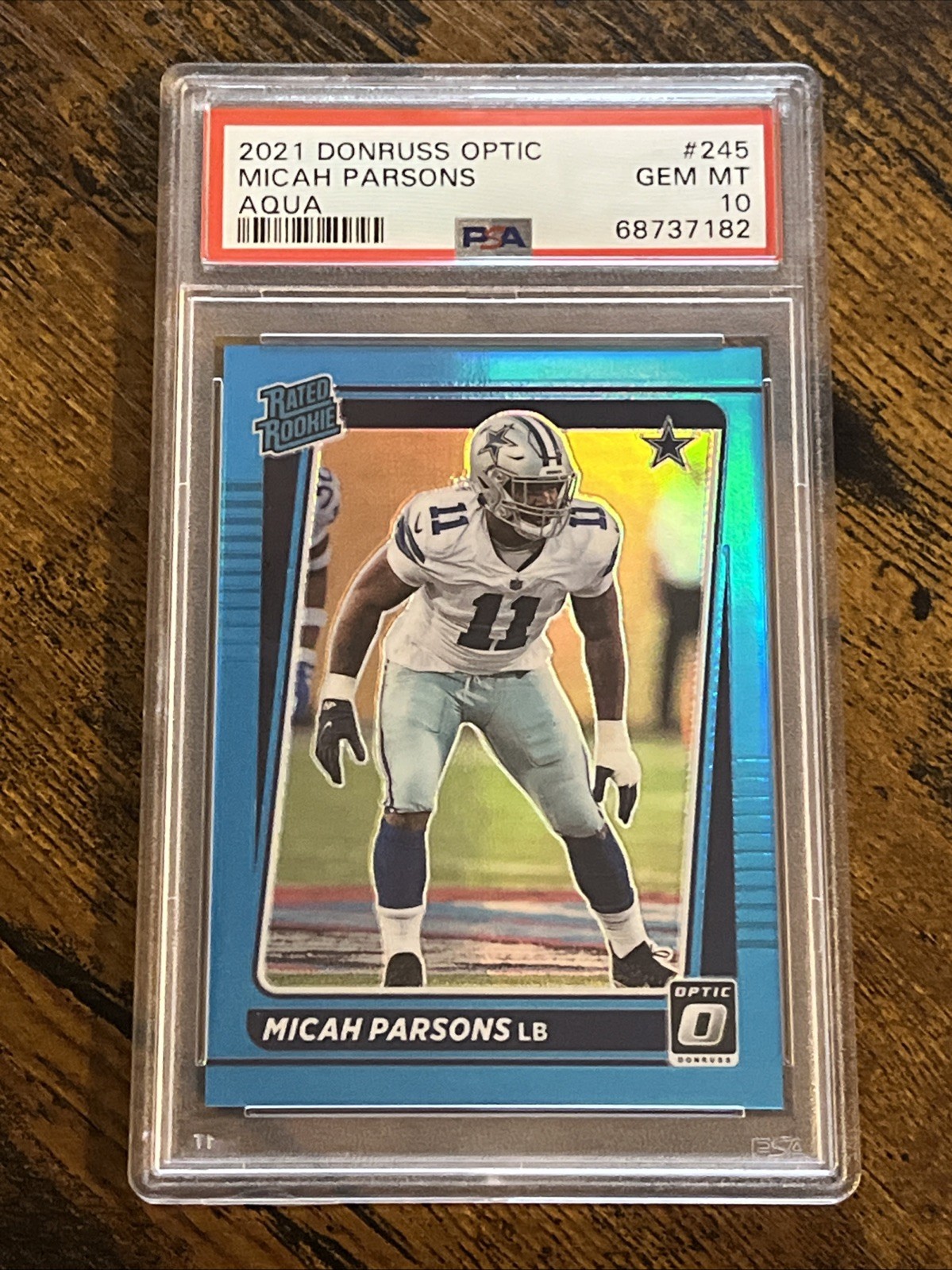 Micah Parsons 2021 Donruss Optic Aqua Prizm /299 #245 Rookie RC PSA 10