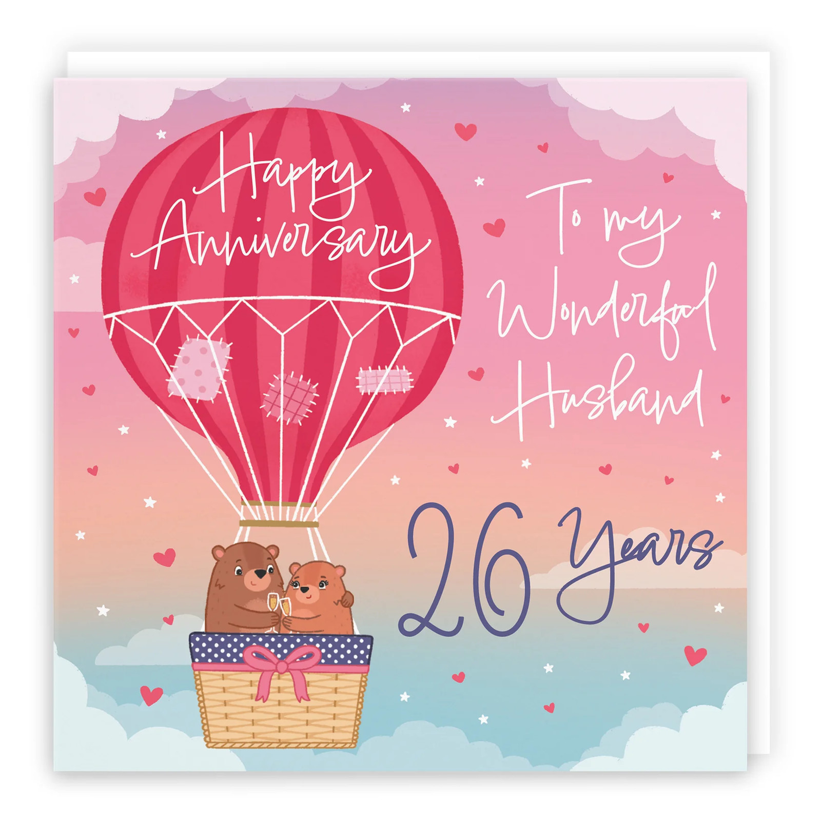 26th Husband Hot Air Balloon Anniversary Card Cute Bears