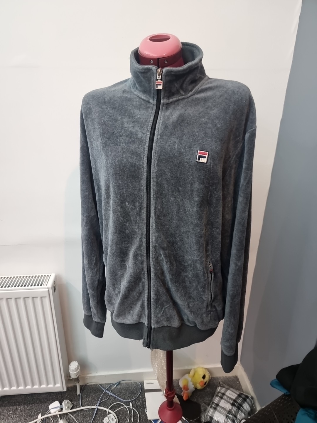 Giacca uomo Fila pista velluto stand up colletto zip davanti sfoderata taglia XL 48" Ches