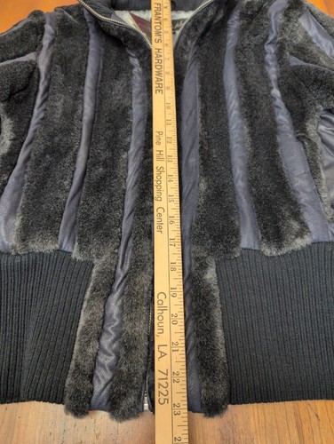 Baby Phat Kunstfell und Lederjacke Damen XL Vintage Y2K schwarz grau gestreift - Bild 9 von 24