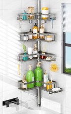 HAMITOR Shower Caddy Tension Pole: 4-Tier Corner Rustproof Bathroom Organizer wi