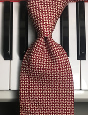 KRIZIA UOMO / Brick Red  White Basketweave Pattern 100 Italian Silk Necktie