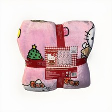 Hello Kitty Pink Gingerbread Christmas Blanket FULL/QUEEN Plush NEW