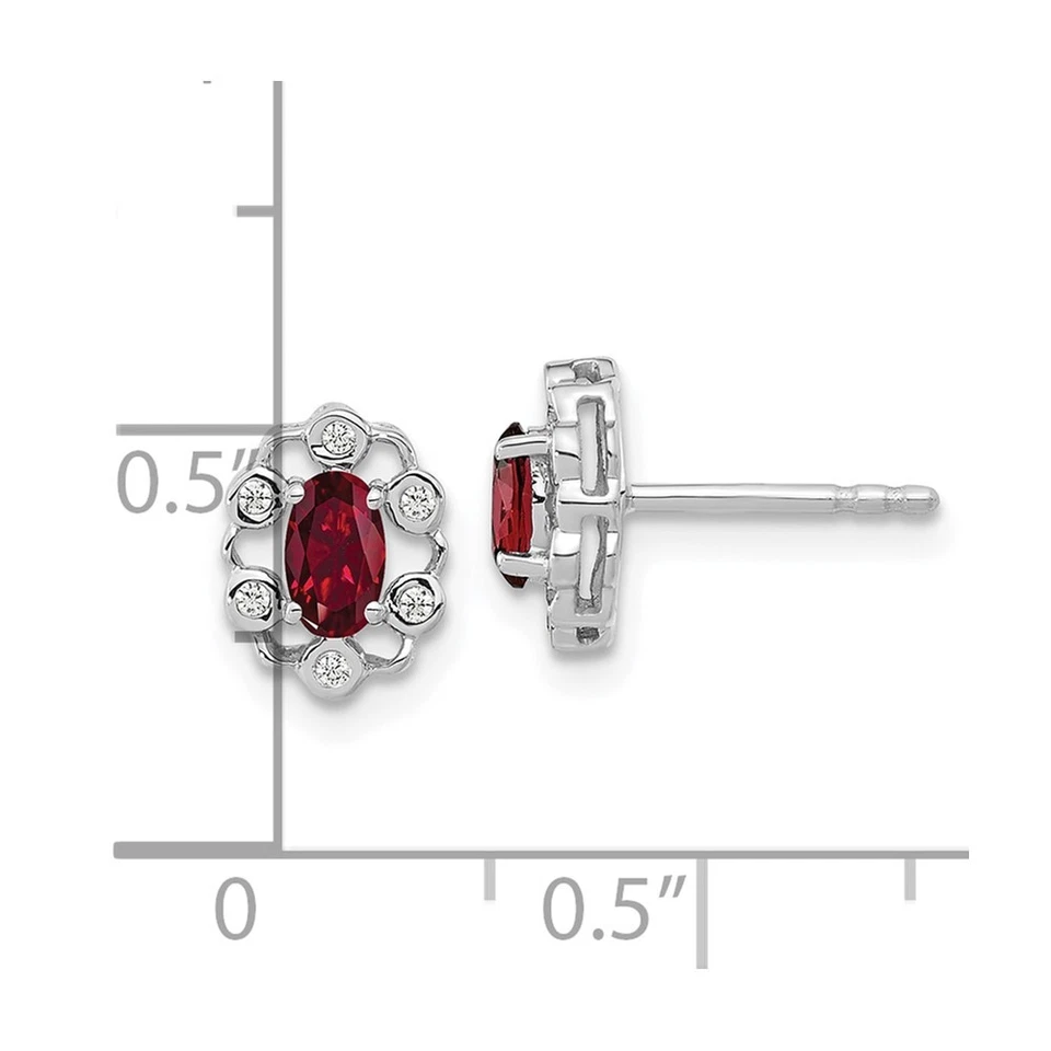 14k White Gold 1/20 Ct Oval Cut Lab Created Ruby & Diamond Halo Stud Earrings - Image 4 of 4
