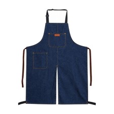 Split-Leg Denim Apron Versatile Denim Bib Apron Cleanable for Kitchen, Gardeners
