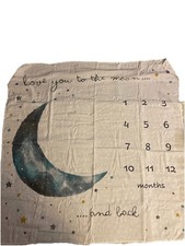 Embroidered Moon  Stars Milestone Blanket White Blue 'Love You to the Moon'