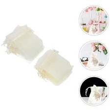 100 Pcs Small Beige Mesh Drawstring Bags Organza Jewelry Favor Gift Pouches