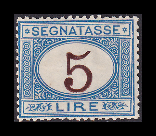 ITALY 1903 - TAX MARKER L. 5 EXCELLENT CENTERING MH - CERTIFIED €1,280 (4)