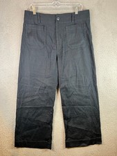 Anthropologie Maeve The Colette Pants 32 Black Linen Cropped Wide Leg Stretchy