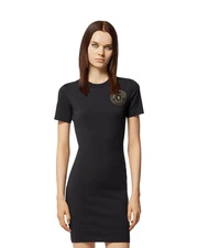 Versace Jeans Couture Black T-Shirt Dress with Gold Crest Logo