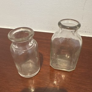Two Vintage Clear Cork Style Medicine Bottles TINY