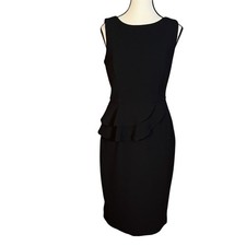 Badgley Mischika Sheath Dress Black Ruffle Bateau Neckline Cocktail Party Size 6