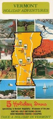 Vintage VT Holiday Inn Map Postcard Vermont Tourism Ski Golf Fishing Boating