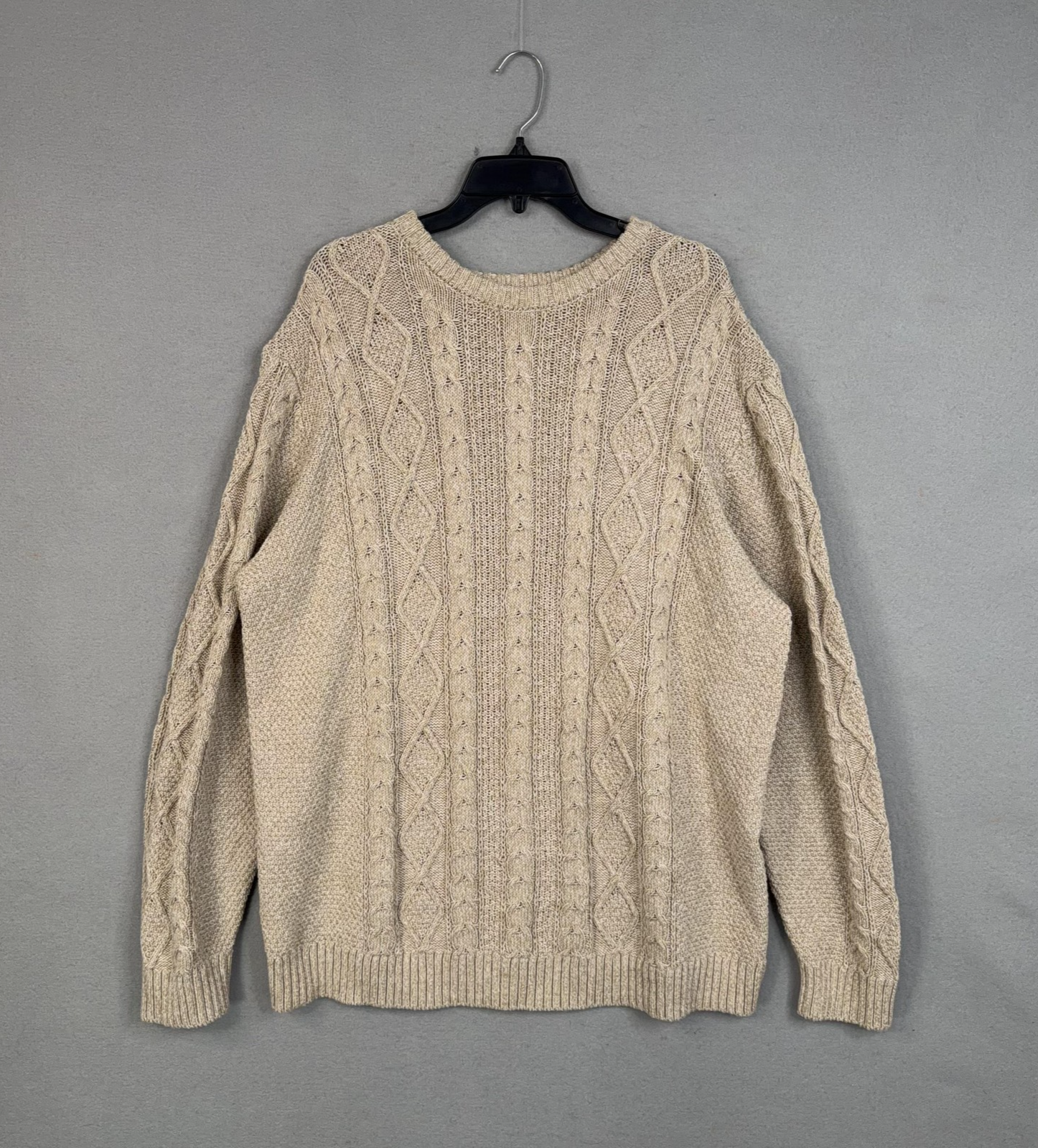 Old Navy Sweater Mens 2XL Beige Cable Knit Crewneck Pullover Warm Grandpa Cosby