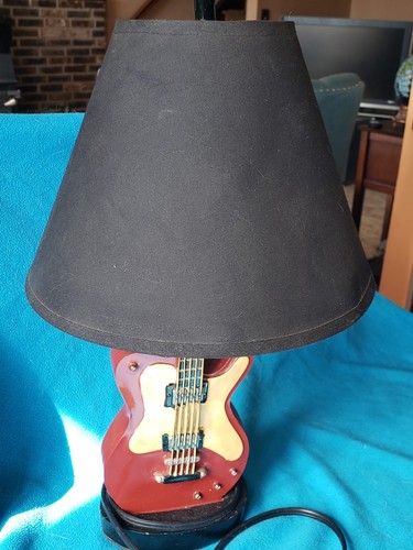 Vintage Electric Guitar Shaped Bedside Table Accent Lamp w/ Shade GWO 15” Music - Picture 14 of 15