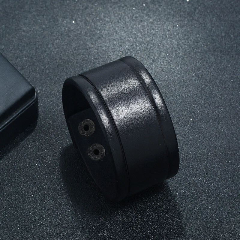 Cinto de couro masculino punk largo 3,7 cm pulseira bracelete ajustável 23 cm - Imagem 2 de 4