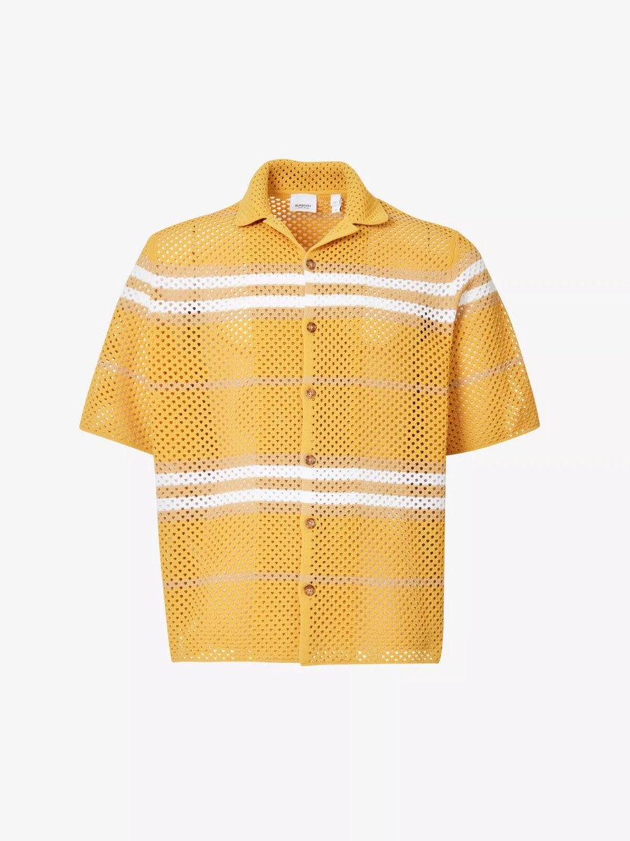 Burberry Malet Striped Relaxed Fit Woven Crochet Shirt Small
