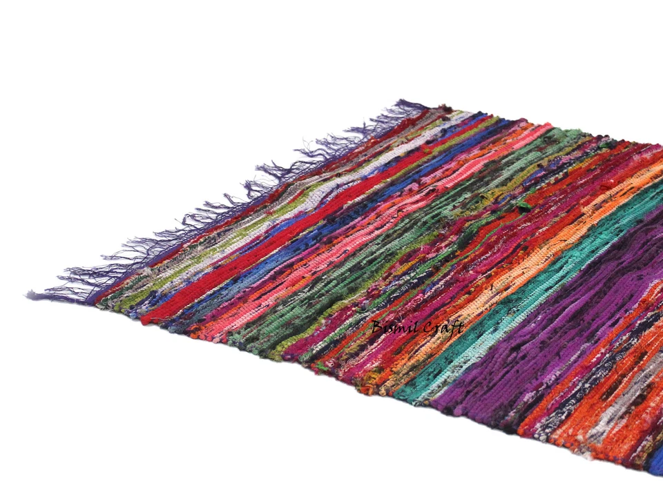 Boho Chindi Rag Rug 100% Recycled Cotton Woven Floor Mat 5x7 Foot PURPLE Rug - Image 4 of 4