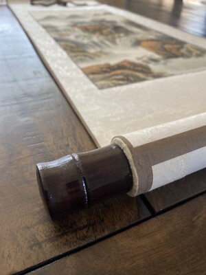 JAPANESE WATERCOLOR SCROLL ART Painting Landscape #1084 VINTAGE
