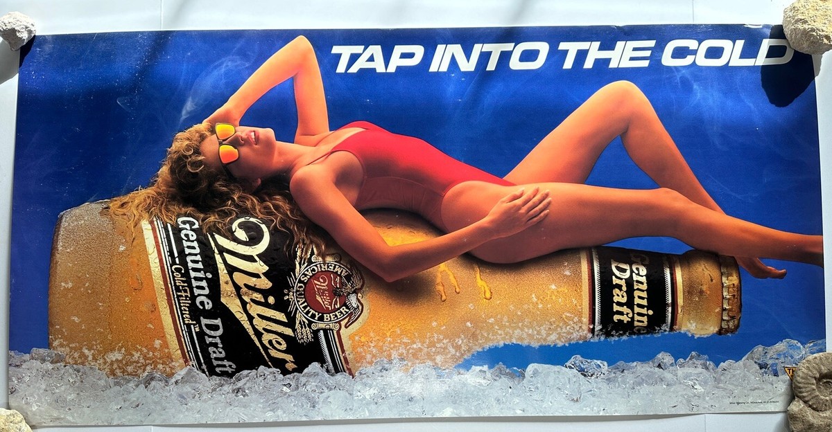 Miller Genuine Draft MGD サーフボードアメリカン雑貨 Vintage beer poster Miller Genuine Draft MGD 36X18 bikini women
