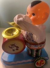 Vintage 1960s NOS Tin Wind  Up Boy Drummer   Clockwork Toy w/ Box   