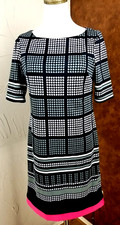 Eliza J Womens Geo Print Shift Dress Short Sleeve Black Gray Pink White Sz 6p