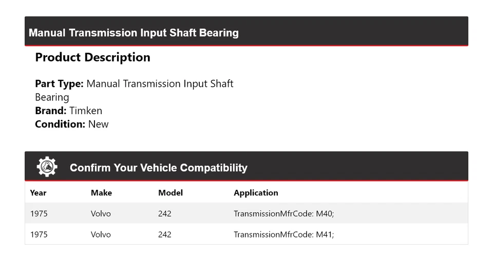 Cojinete de eje de entrada de transmisión manual Timken para Volvo 242 1975 Foto 2 de 4