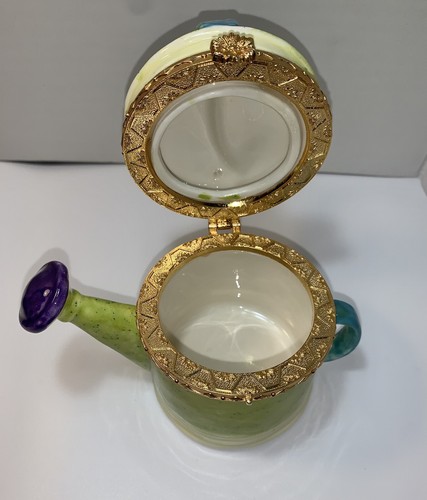 Gießkanne Keramik Klappverschluss handbemalt glasiert Schmuckschatulle Frühlingsfarbe - Bild 7 von 9