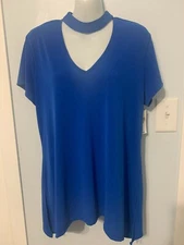 NWT AB Studio Cobalt Blue V-Neck Top/Blouse with Short Sleeve     Size Large
