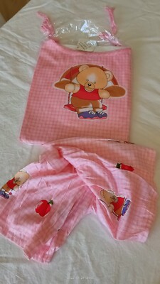 Sommer Pyjama Baumwolle Damen/Mädchen Gr. L NEU mit Bär 