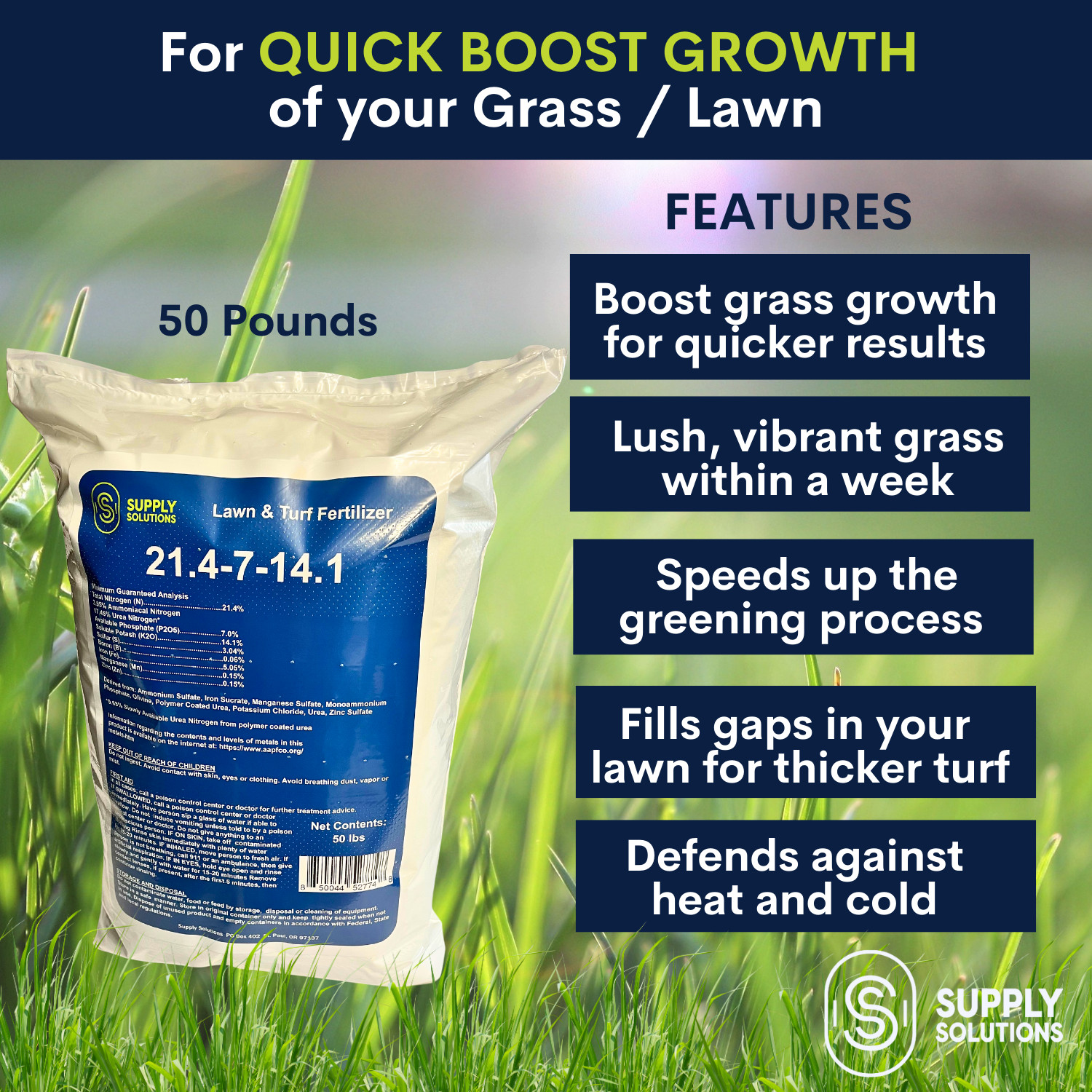 21.4-7-14.1 Lawn and Turf Fertilizer with Iron for All Grass Types - 50 Lbs