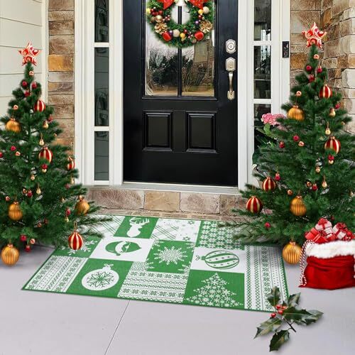 Christmas Area Rug Merry Christmas Indoor Carpet for 2 x 3 FT Green Patchwork - Bild 1 von 7
