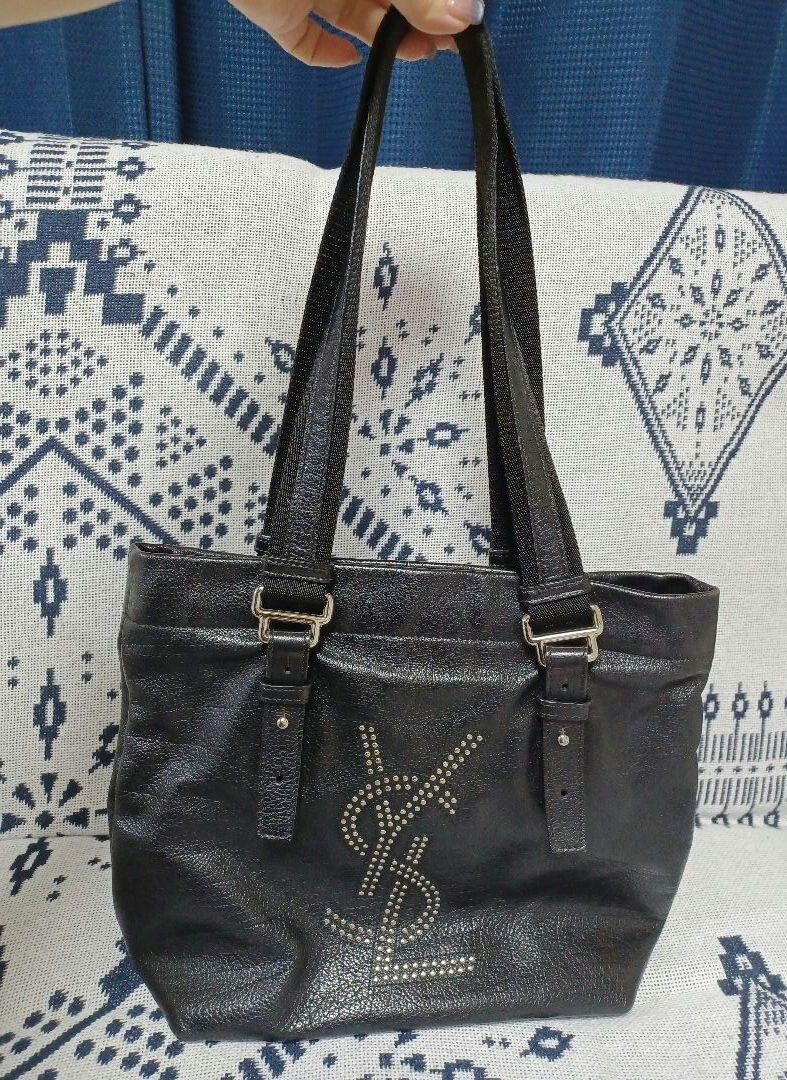 [Ecc+5] Mini borsa tote Yves Saint Laurent rive gauche borchie logo pelle nera