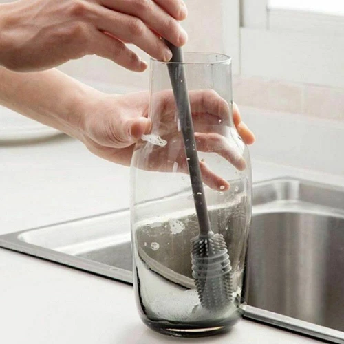 Long Handle Silicone Bottle Brush Cup Scrubber Glass Cleaning Brush Kitchen Tool - Picture 13 of 14