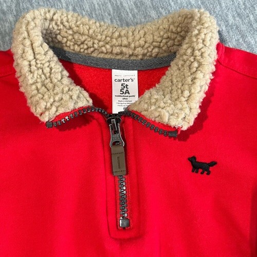 Carter's quarter zip red sweater 5T boys kids soft layering emblem toddler - Picture 5 of 11