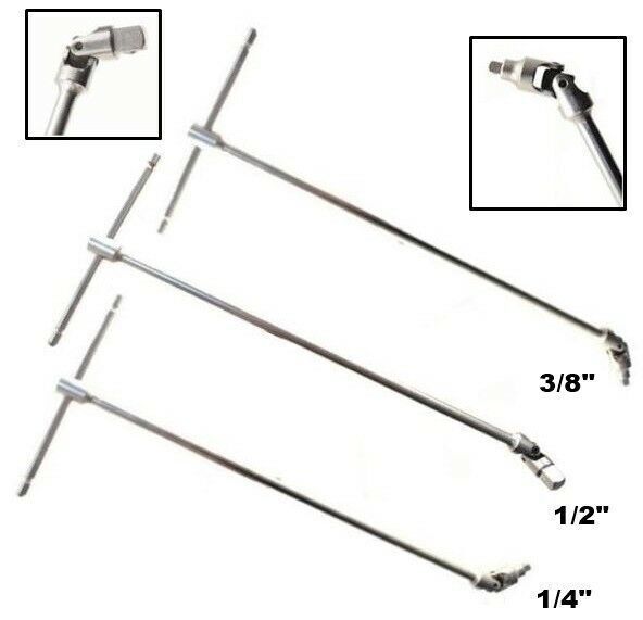 SET 3 CHIAVI MANICO A T CON SNODO SNODABILE MISURA 1/4-1/2-3/8 LUNGHEZZA...