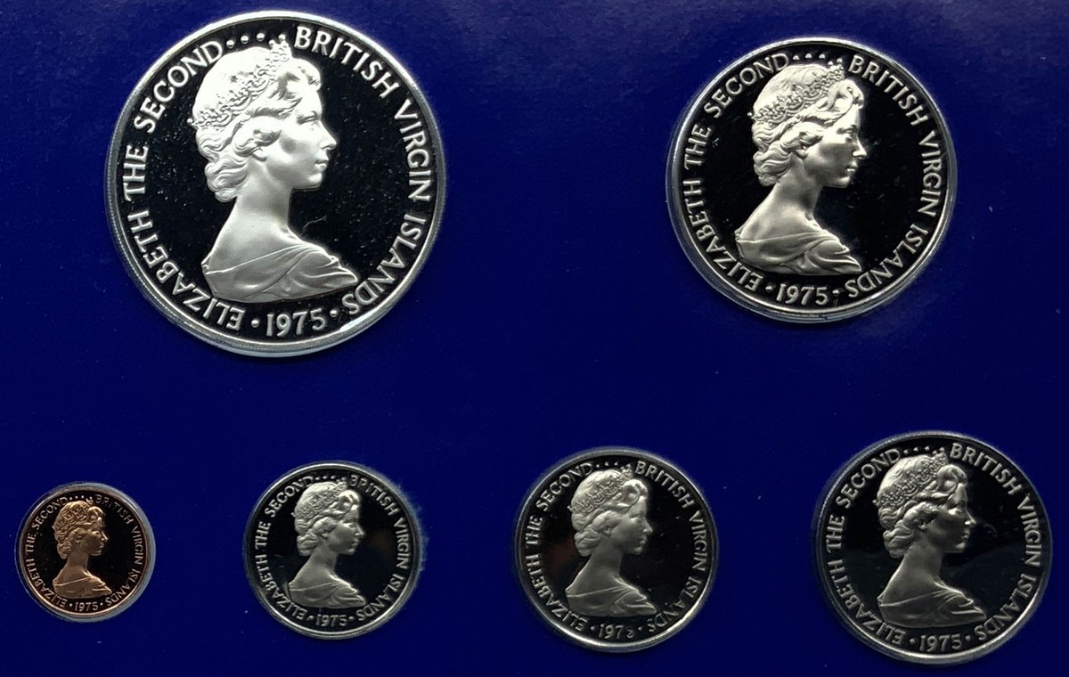 海外貨幣　コイン　６枚セット 1975 VIRGIN ISLANDS UK Queen Elizabeth II Genuine 6 Coin Set