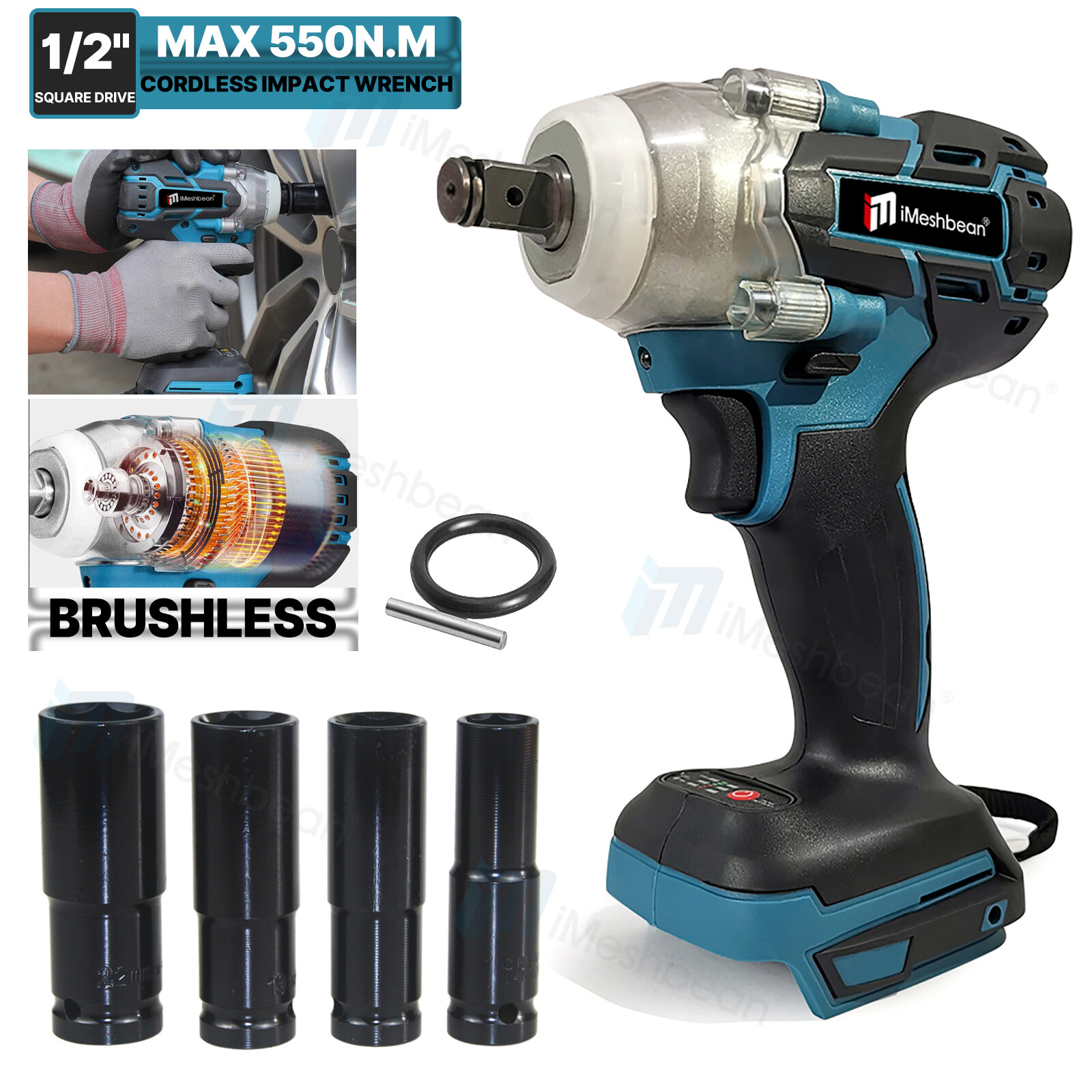 Cordless Electric Impact Wrench Nut Gun 1/2'' High Power Drill Driver w/ Battery