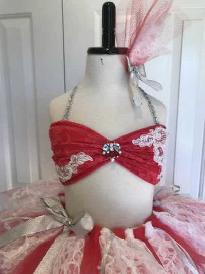 Disfraz de danza 2 piezas de coral, blanco y plata de ballet, lírica o contemporánea Foto 2 de 4