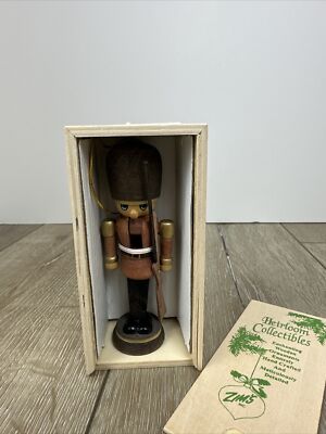 Heirloom Collectible Wooden Nutcracker  Ornament Stained Solider 4  3/4 Inches