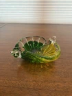 STUNNING VTG MURANO Green & Yellow Shell Shaped Glass Bowl W/LABEL 7"L ITALY