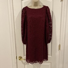 Jessica Howard Size 12 Dark Red 3/4 Sleeve Lace Sheath Party Dress MSRP 108