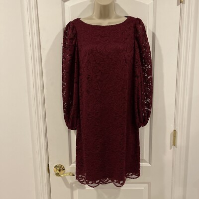 Jessica Howard Size 10 Dark Red 3/4 Sleeve Lace Sheath Party