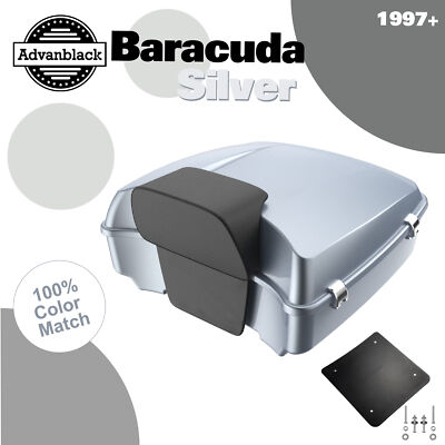 Barracuda Silver Chopped Tour Trunk Pack Luggage Pad For 97+ Harley/Softail