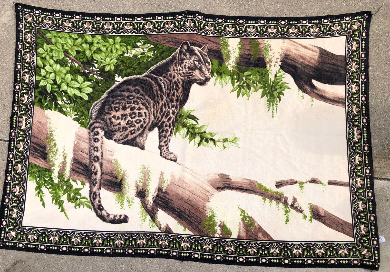 Vintage Decorative Wall Tapestry Made In Turkey Leopard Jaguar Cat Tree 59”x 38