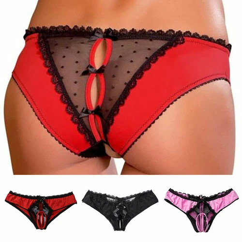 Damen-Spitzenhöschen schrittweise Unterwäsche-Tangas Dessous G-String Blumenmuster-Slips - Bild 8 von 14