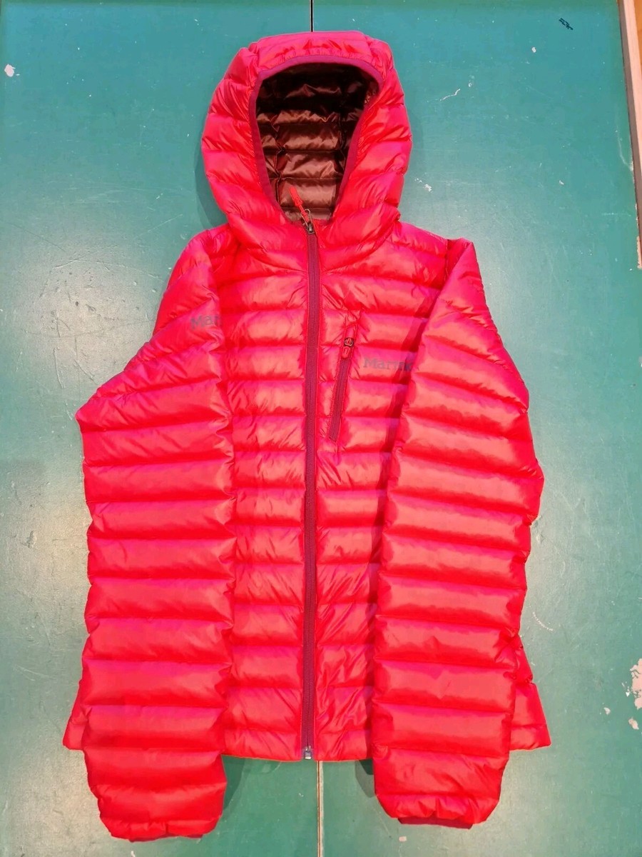 Womens Marmot Down Puffer Jacket Hooded Red Size Small UK